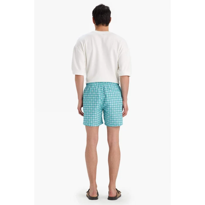Defacto E0976 Yeşil Desenli File Astarlı Kısa Boy Deniz Şortu