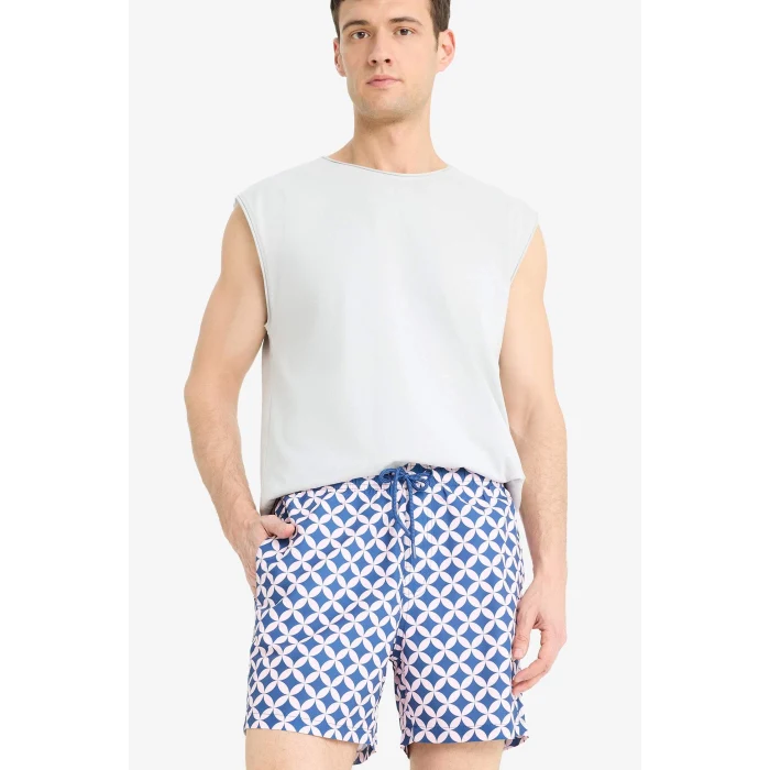 Defacto E1029 Pembe Desenli File Astarlı Kısa Boy Deniz Şortu