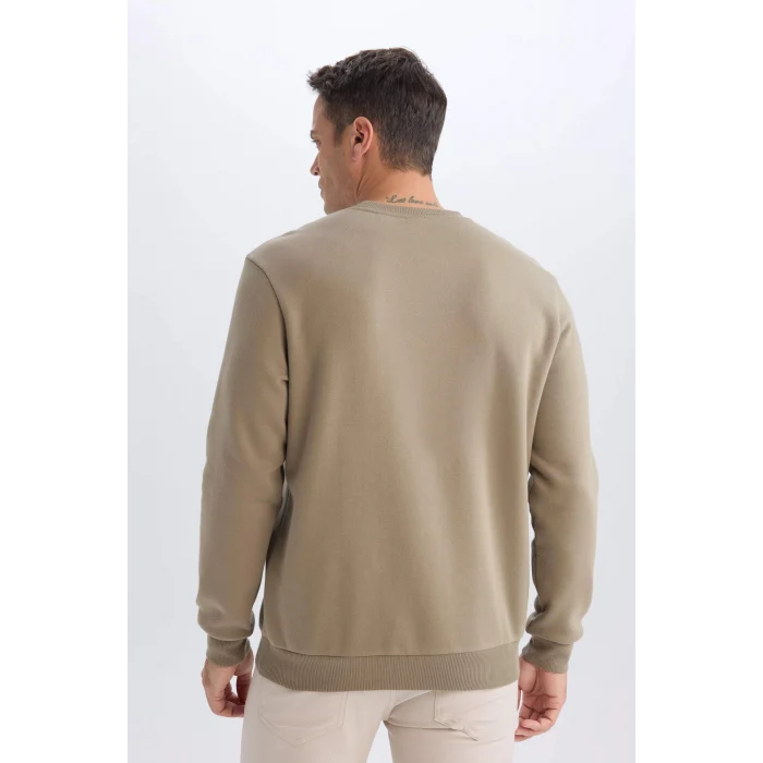 Defacto T3777 Haki Regular Fit Bisiklet Yaka Kalın Basic Düz Sweatshirt