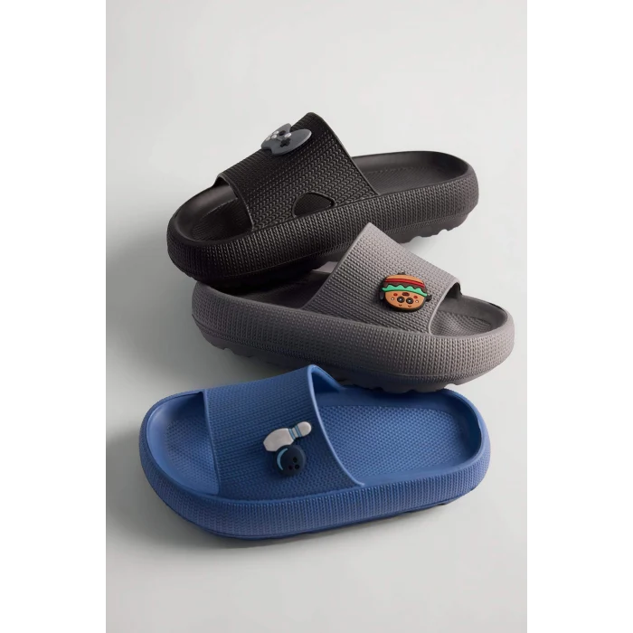 Defacto C2774 Lacivert Erkek Çocuk Aplike Tırtıklı Taban Cırt Cırtlı Eva Sandalet