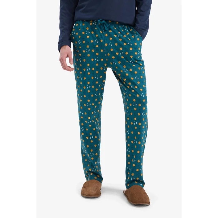 Defacto E0515 Lacivert Garfield Pijama Takımı Regular Fit Uzun Kollu Üst Esnek Belli Uzun Alt