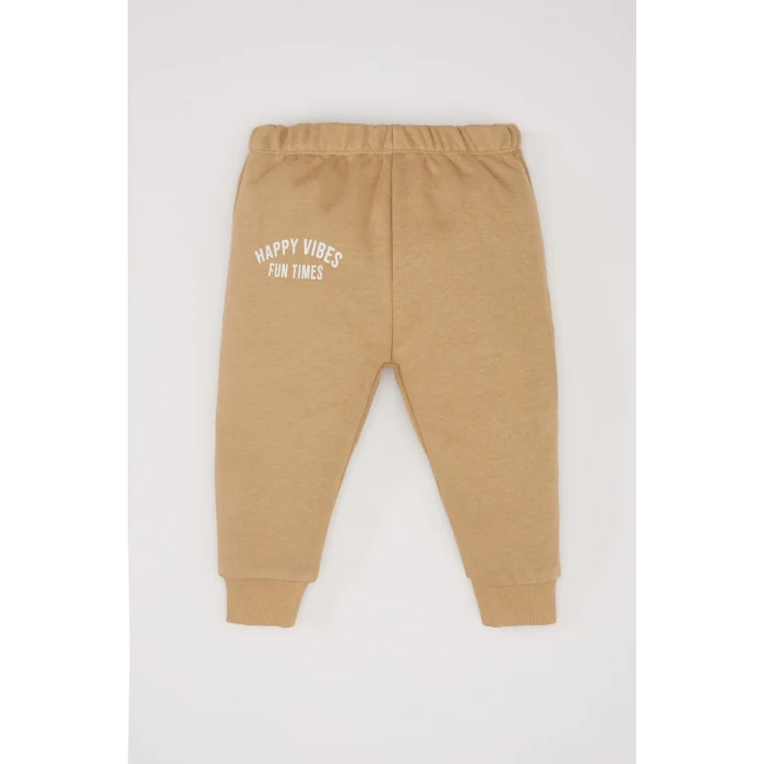 Defacto D7907 Bej Erkek Bebek 2li Takım Bisiklet Yaka Baskılı Sweatshirt Beli Lastikli Eşofman Altı