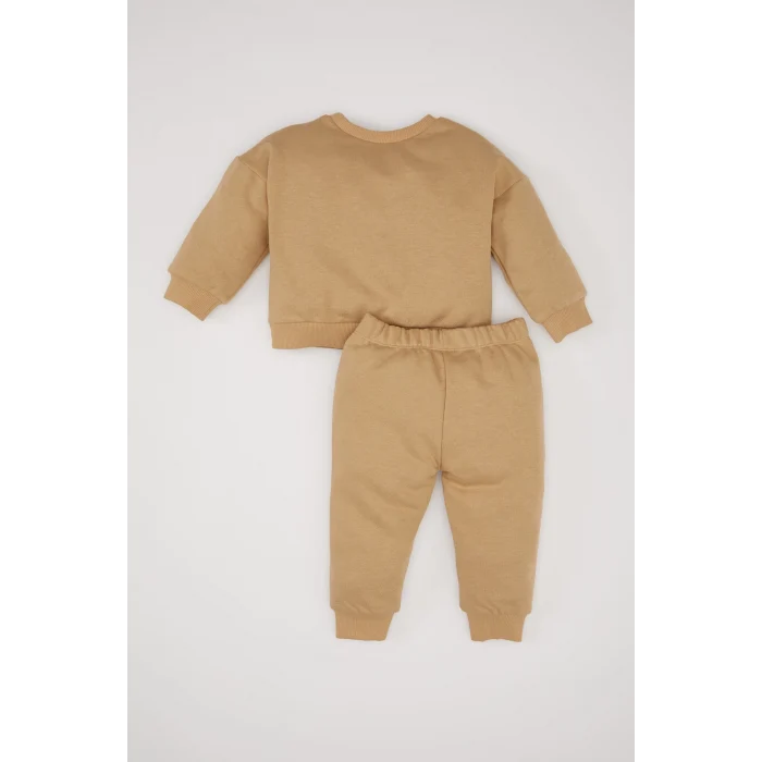 Defacto D7907 Bej Erkek Bebek 2li Takım Bisiklet Yaka Baskılı Sweatshirt Beli Lastikli Eşofman Altı