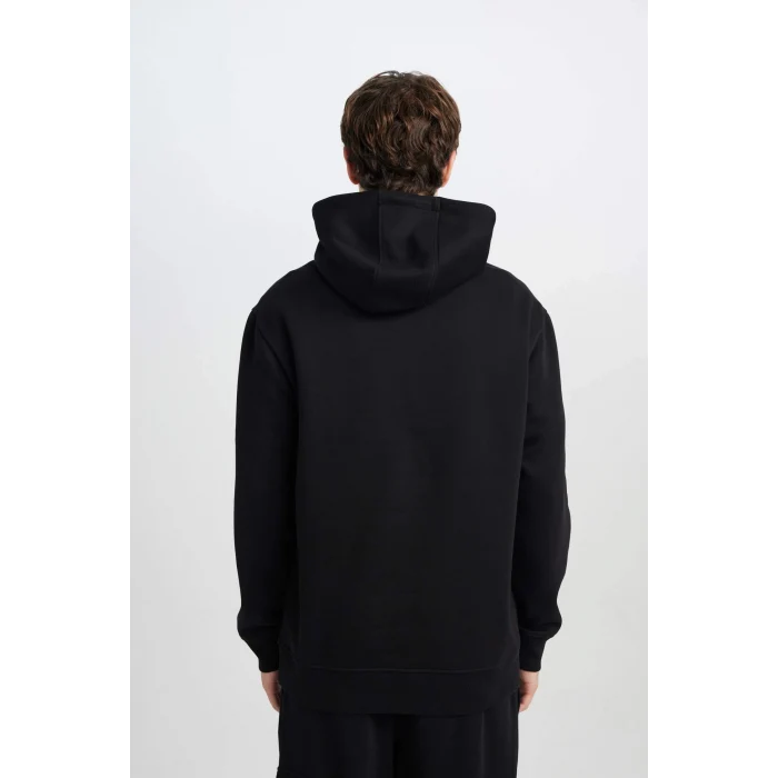Defacto X8283 Siyah Regular Fit Kapüşonlu Kanguru Cepli İçi Yumuşak Tüylü Basic Düz Sweatshirt
