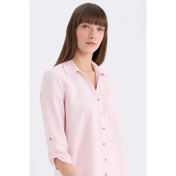 Defacto M9407 Pembe Regular Fit Basic Düz Uzun Kollu Gömlek