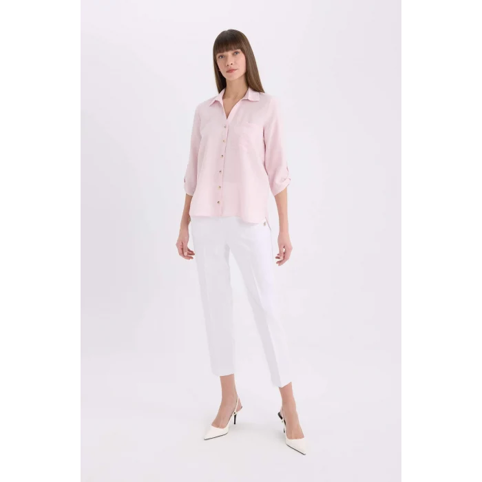 Defacto M9407 Pembe Regular Fit Basic Düz Uzun Kollu Gömlek