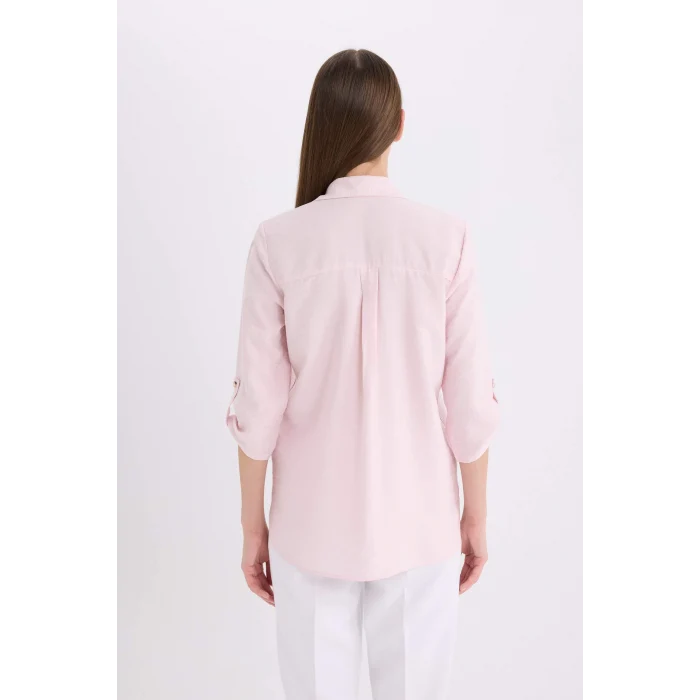 Defacto M9407 Pembe Regular Fit Basic Düz Uzun Kollu Gömlek