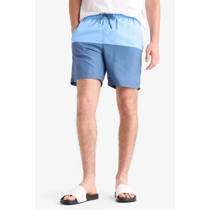 Defacto Z8108 Mavi Regular Fit Renk Bloklu File Astarlı Diz Üstü Deniz Şortu