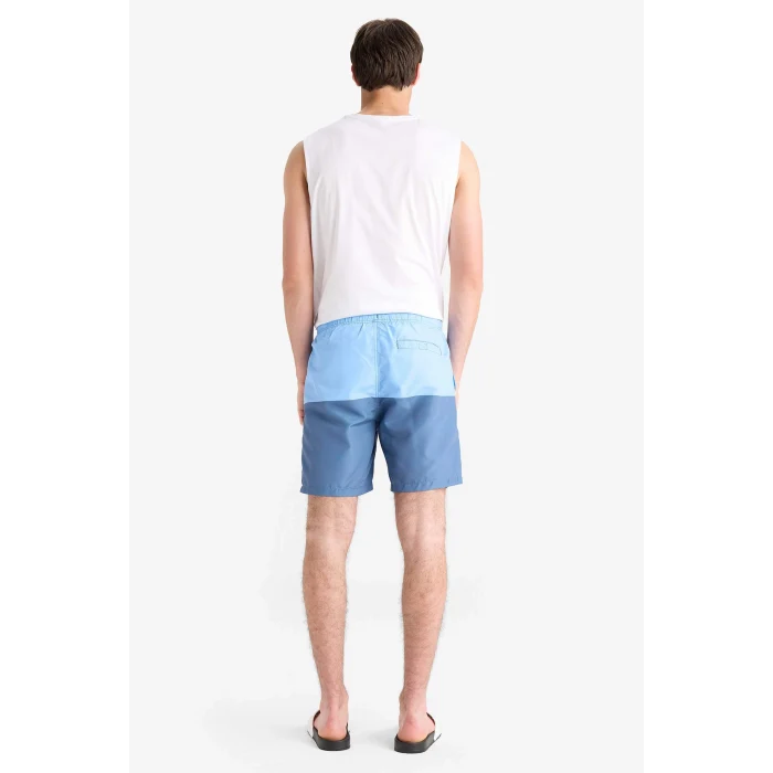 Defacto Z8108 Mavi Regular Fit Renk Bloklu File Astarlı Diz Üstü Deniz Şortu