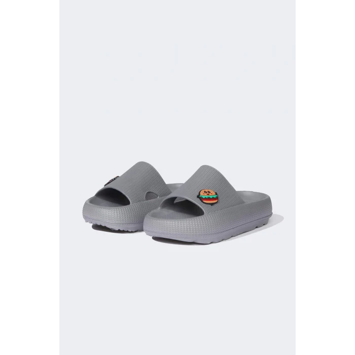 Defacto C2774 Gri Erkek Çocuk Aplike Tırtıklı Taban Cırt Cırtlı Eva Sandalet