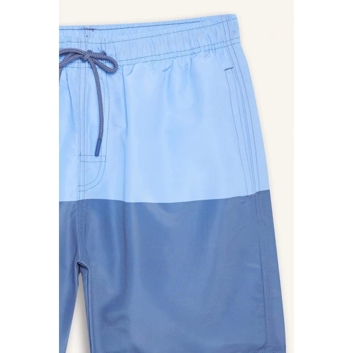 Defacto Z8108 Mavi Regular Fit Renk Bloklu File Astarlı Diz Üstü Deniz Şortu