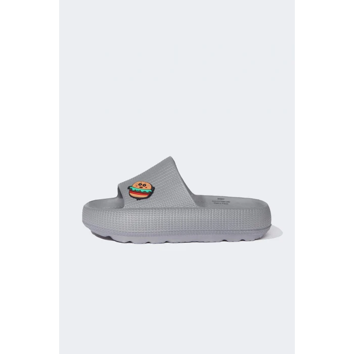 Defacto C2774 Gri Erkek Çocuk Aplike Tırtıklı Taban Cırt Cırtlı Eva Sandalet