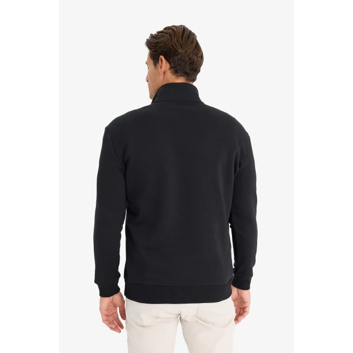 Defacto X7405 Siyah Comfort Regular Fit Rahat Kalıp Fermuarlı Dik Yaka Basic Düz Sweatshirt