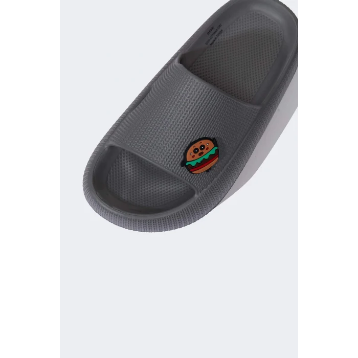 Defacto C2774 Gri Erkek Çocuk Aplike Tırtıklı Taban Cırt Cırtlı Eva Sandalet