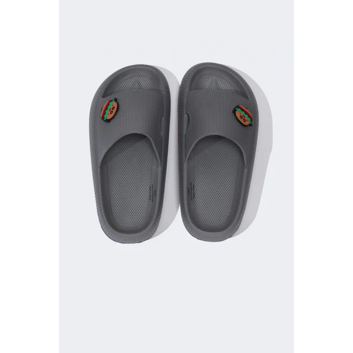 Defacto C2774 Gri Erkek Çocuk Aplike Tırtıklı Taban Cırt Cırtlı Eva Sandalet