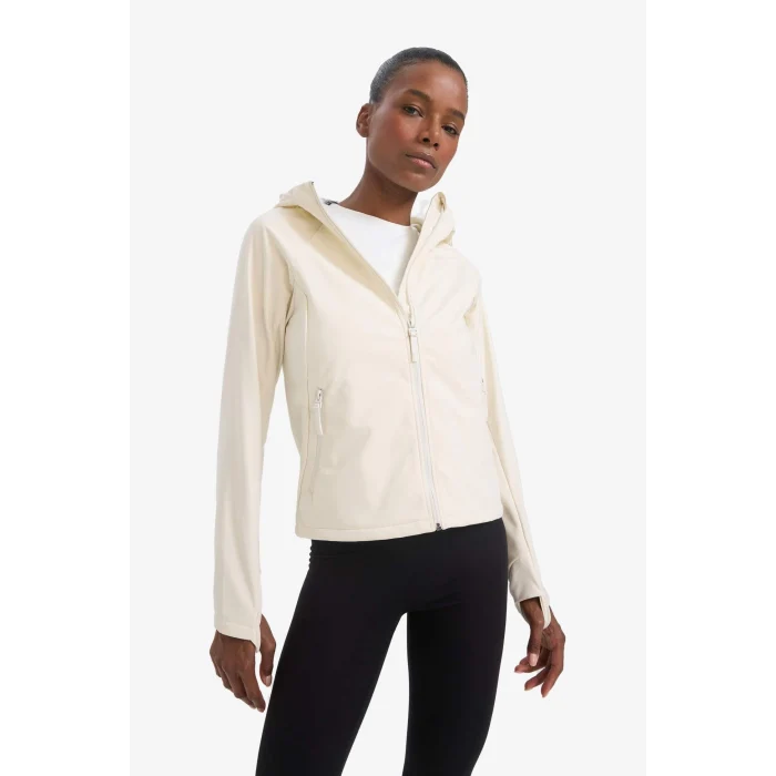 Defacto D6088 Bej DeFactoFit Su İtici Regular Fit Kapüşonlu Fermuarlı Softshell Mont