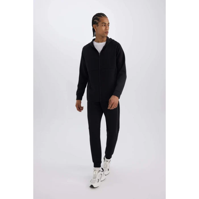 Defacto Z9112 Siyah DeFactoFit Slim Fit Sporcu İnce Jogger Eşofman Altı Dar Kesim Skuba Dalgıç Kumaş Standart Paça Beli Bağcıklı Lastikli Paça