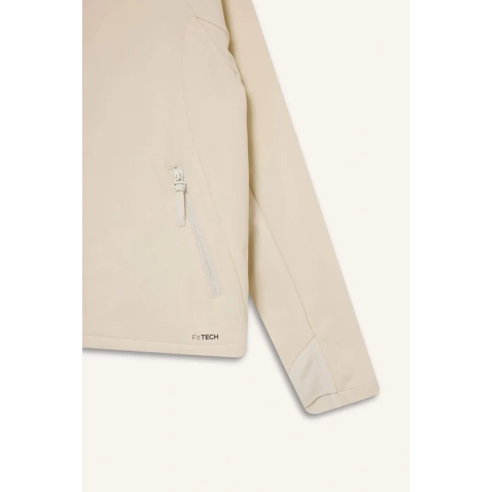 Defacto D6088 Bej DeFactoFit Su İtici Regular Fit Kapüşonlu Fermuarlı Softshell Mont