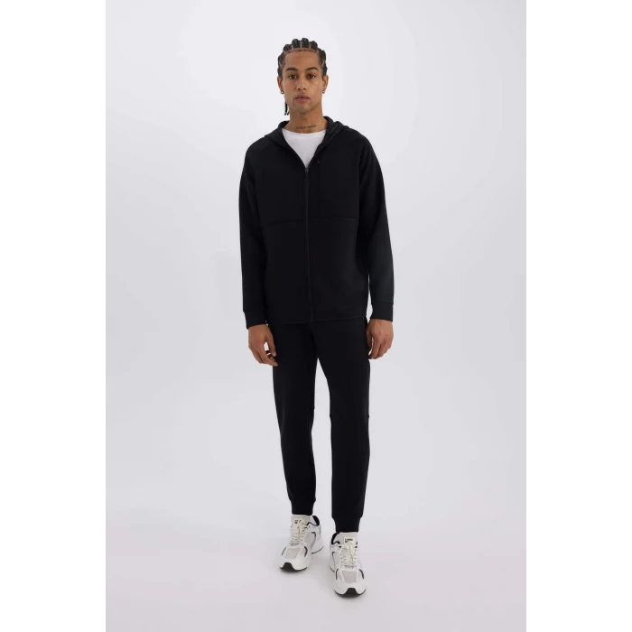 Defacto Z9112 Siyah DeFactoFit Slim Fit Sporcu İnce Jogger Eşofman Altı Dar Kesim Skuba Dalgıç Kumaş Standart Paça Beli Bağcıklı Lastikli Paça