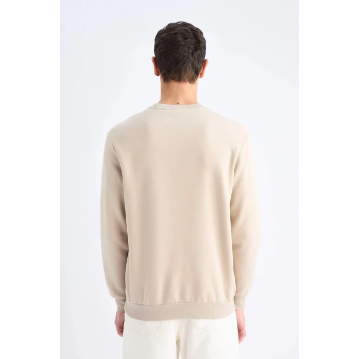 Defacto T3777 Bej Regular Fit Bisiklet Yaka Kalın Basic Düz Sweatshirt