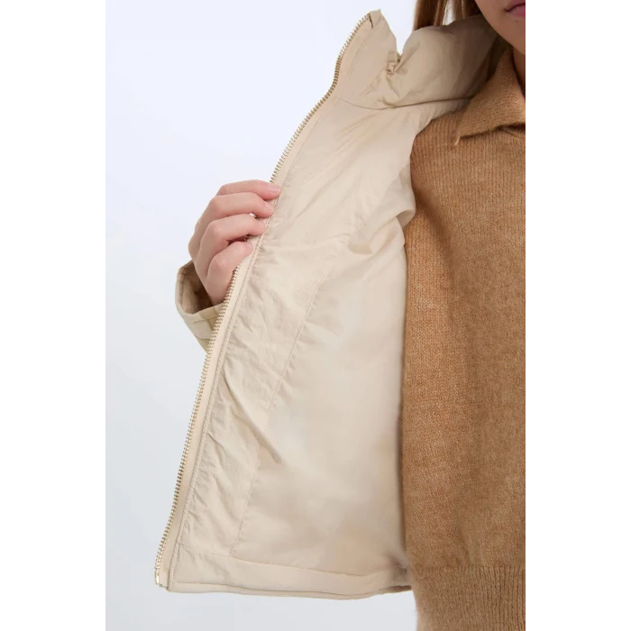 Defacto D6931 Bej Kız Çocuk Su İtici Kapüşonlu Fermuarlı Cepli Mont