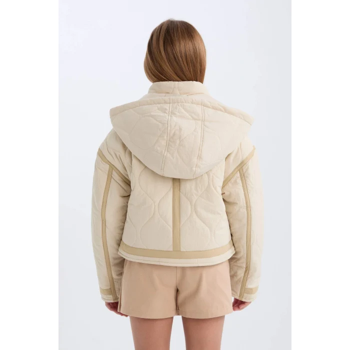 Defacto D6931 Bej Kız Çocuk Su İtici Kapüşonlu Fermuarlı Cepli Mont