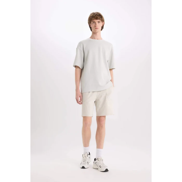 Defacto B8673 Gri %100 Pamuk Slim Fit Dar Kesim Dar Paça Cepli Basic Düz Şort