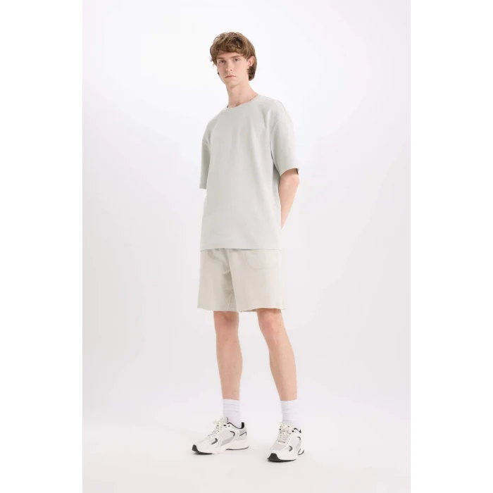 Defacto B8673 Gri %100 Pamuk Slim Fit Dar Kesim Dar Paça Cepli Basic Düz Şort