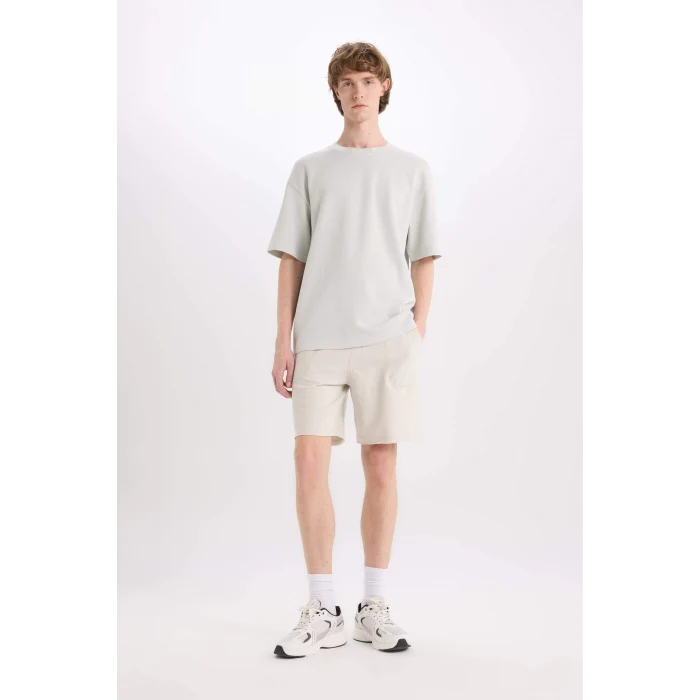 Defacto B8673 Gri %100 Pamuk Slim Fit Dar Kesim Dar Paça Cepli Basic Düz Şort