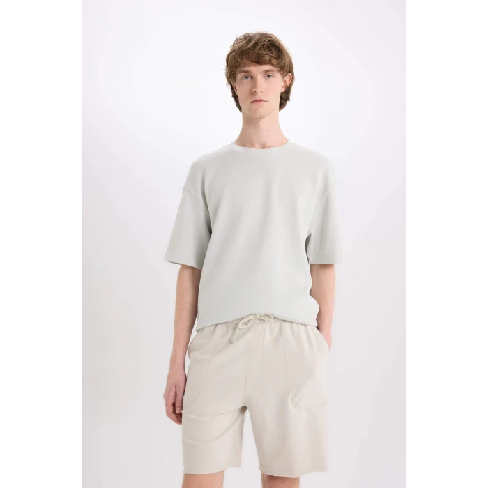 Defacto B8673 Gri %100 Pamuk Slim Fit Dar Kesim Dar Paça Cepli Basic Düz Şort