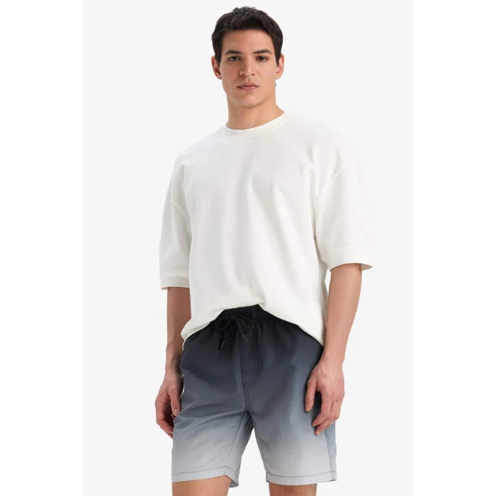 Defacto Z6873 Siyah Regular Fit Degrade Baskılı File Astarlı Diz Üstü Deniz Şortu