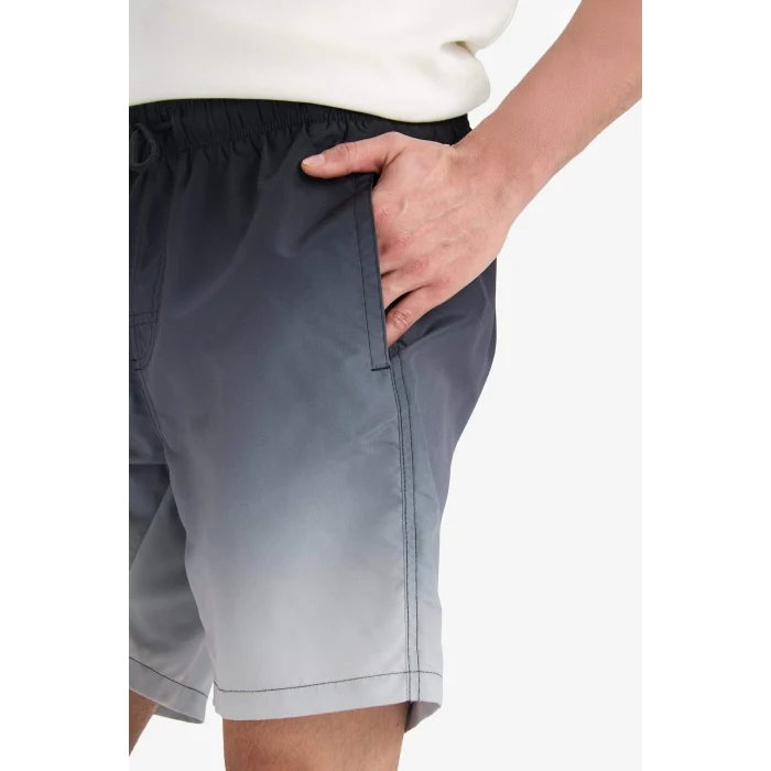 Defacto Z6873 Siyah Regular Fit Degrade Baskılı File Astarlı Diz Üstü Deniz Şortu