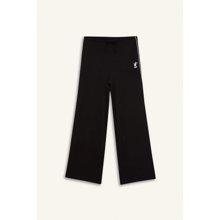 Defacto D8804 Siyah DeFactoFit NBA Miami Heat Wide Leg Çift Cepli Geniş Paça Standart Boy Krinkıl İnce Sporcu Pantolon