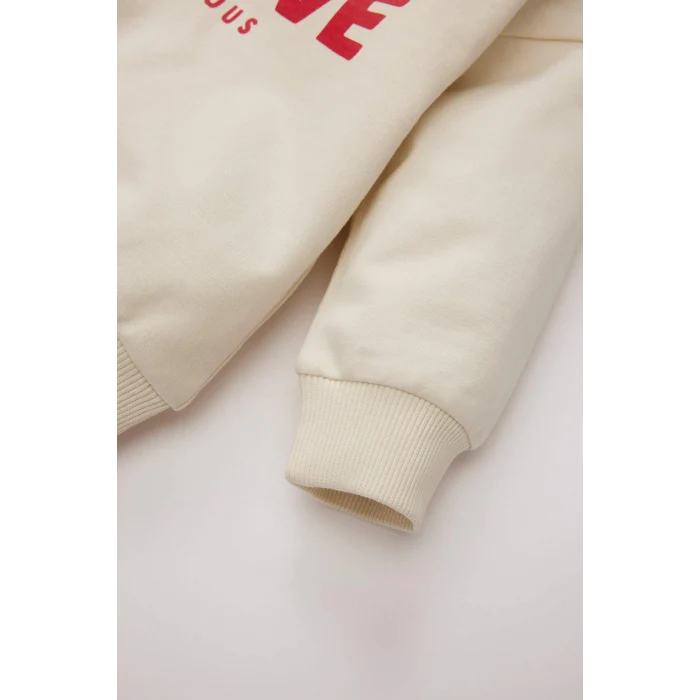 Defacto D7921 Ekru Erkek Bebek 2li Takım Baskılı Sweatshirt Beli Lastikli Eşofman Altı