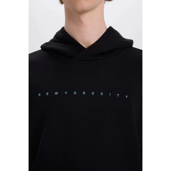 Defacto D8021 Siyah Boxy Fit Kapüşonlu Sırt Baskılı Sweatshirt