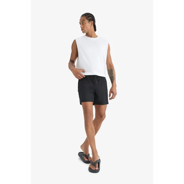 Defacto C5138 Siyah DeFactoFit Baskılı Esnek Dokulu Kısa Boy Sporcu Deniz Şortu