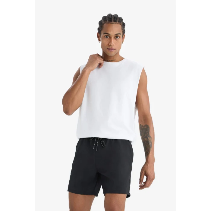 Defacto C5138 Siyah DeFactoFit Baskılı Esnek Dokulu Kısa Boy Sporcu Deniz Şortu