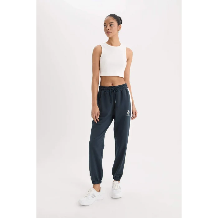 Defacto D7138 Lacivert DeFactoFit Standart Fit Sporcu Jogger İnce Eşofman Altı Beli Bağcıklı Cepli Baskılı