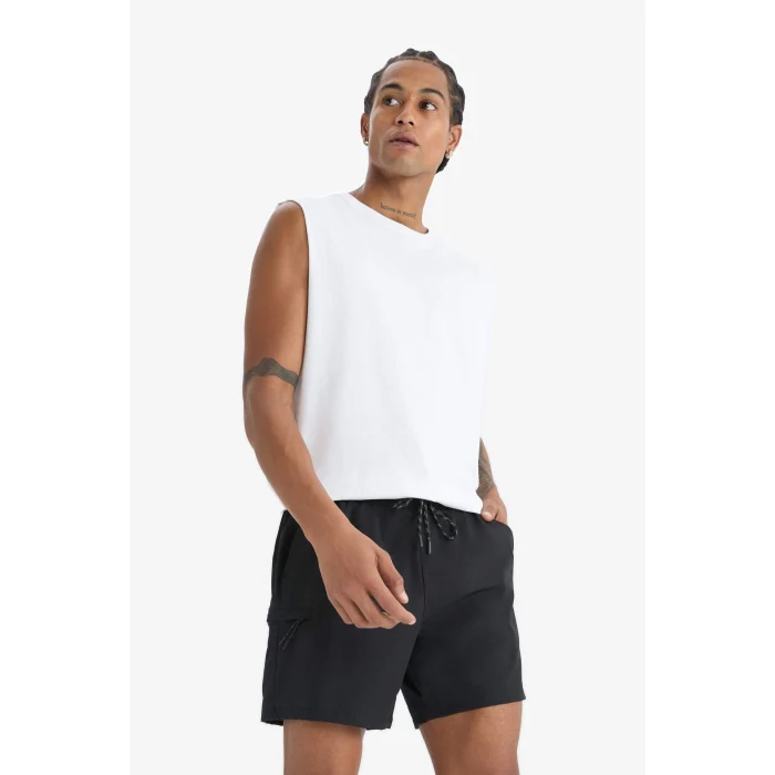 Defacto C5138 Siyah DeFactoFit Baskılı Esnek Dokulu Kısa Boy Sporcu Deniz Şortu