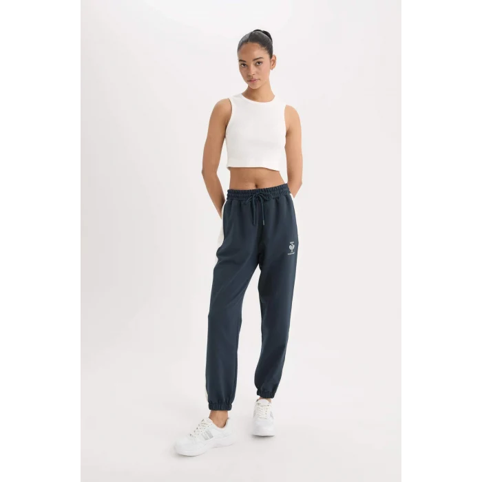 Defacto D7138 Lacivert DeFactoFit Standart Fit Sporcu Jogger İnce Eşofman Altı Beli Bağcıklı Cepli Baskılı
