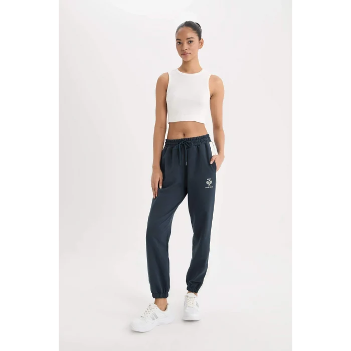 Defacto D7138 Lacivert DeFactoFit Standart Fit Sporcu Jogger İnce Eşofman Altı Beli Bağcıklı Cepli Baskılı