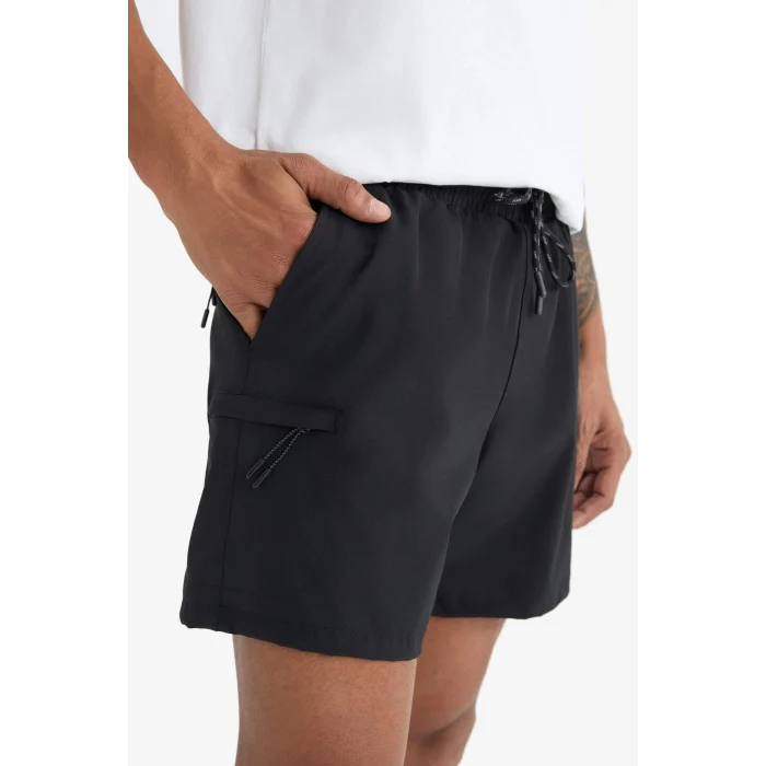 Defacto C5138 Siyah DeFactoFit Baskılı Esnek Dokulu Kısa Boy Sporcu Deniz Şortu