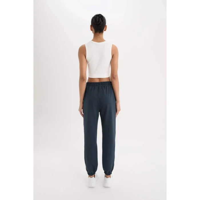 Defacto D7138 Lacivert DeFactoFit Standart Fit Sporcu Jogger İnce Eşofman Altı Beli Bağcıklı Cepli Baskılı