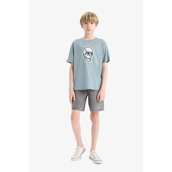 Defacto D8575 Gri Erkek Çocuk Jean Şort