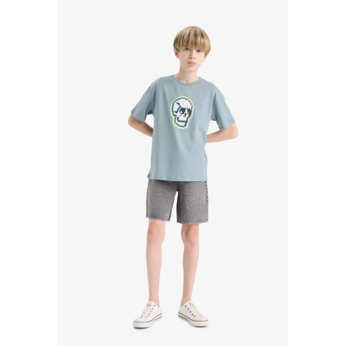 Defacto D8575 Gri Erkek Çocuk Jean Şort