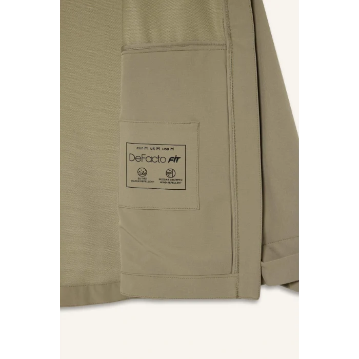 Defacto D6084 Haki DeFactoFit Su İtici Kapüşonlu Fermuarlı Esnek Dokulu Mevsimlik Baharlık Mont