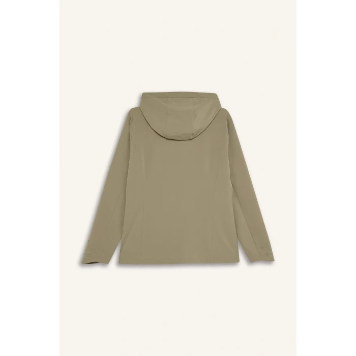 Defacto D6084 Haki DeFactoFit Su İtici Kapüşonlu Fermuarlı Esnek Dokulu Mevsimlik Baharlık Mont