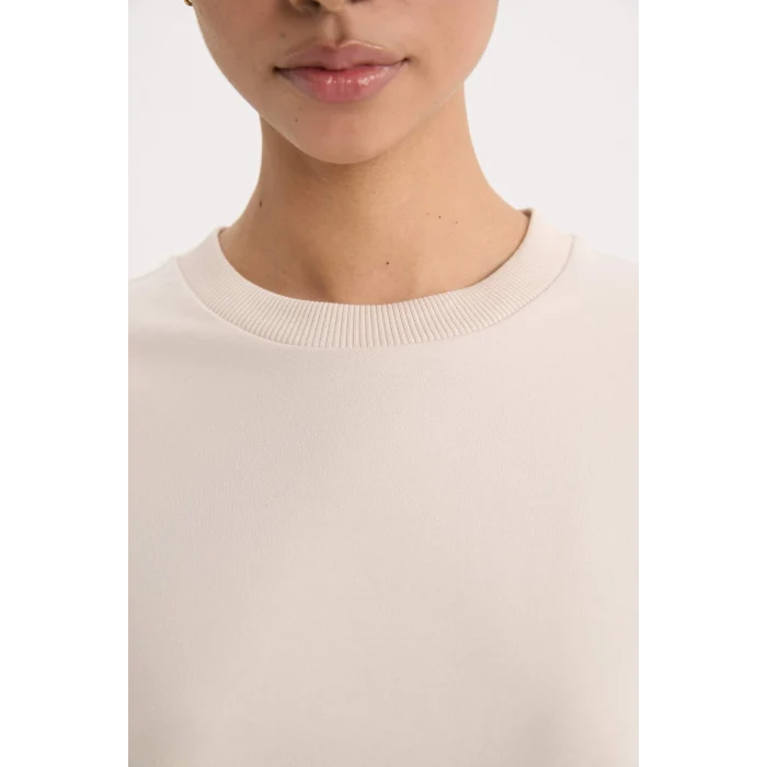 Defacto D7119 Bej DeFactoFit Bisiklet Yaka Basic Düz Sporcu Sweatshirt