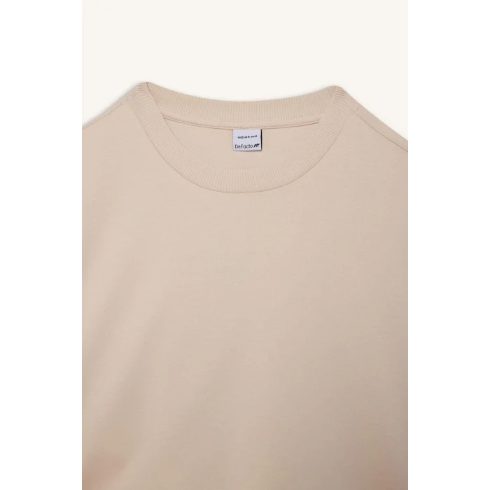 Defacto D7119 Bej DeFactoFit Bisiklet Yaka Basic Düz Sporcu Sweatshirt