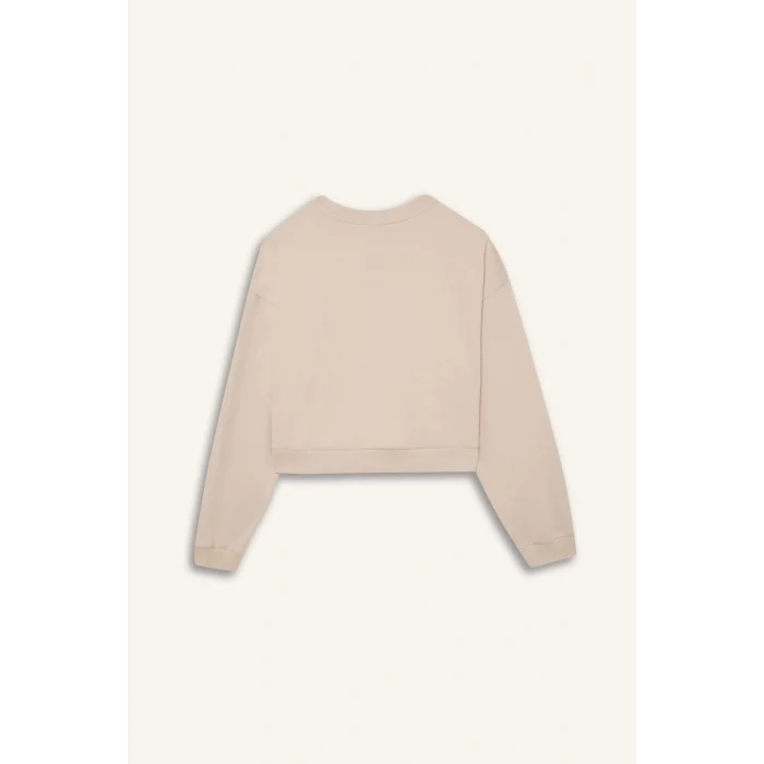 Defacto D7119 Bej DeFactoFit Bisiklet Yaka Basic Düz Sporcu Sweatshirt